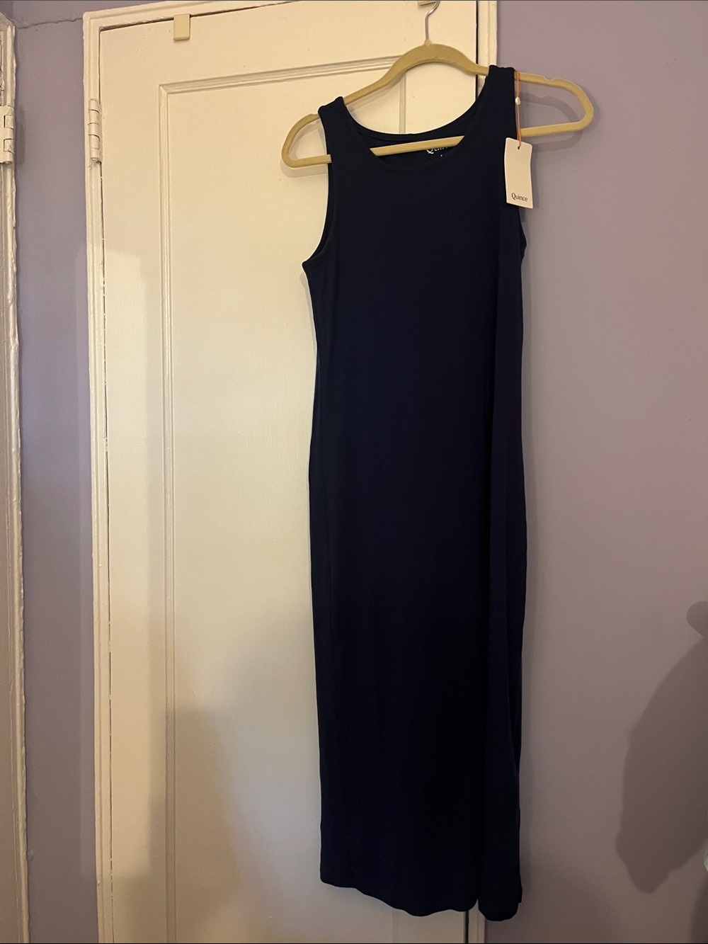 Quince Navy Sleeveless Maxi Dress with Scoop Neck